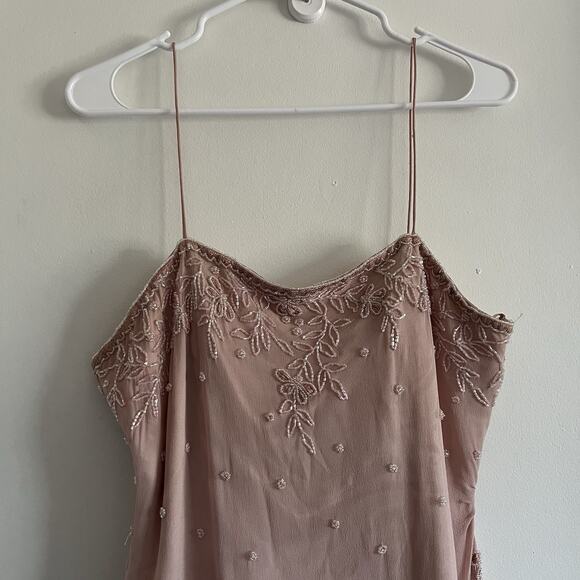 VTG Y2k 90s Scala Silk Beaded Slip Dress Mermaid Ruffle Gown Fairy Pink Sz L - Picture 4 of 10